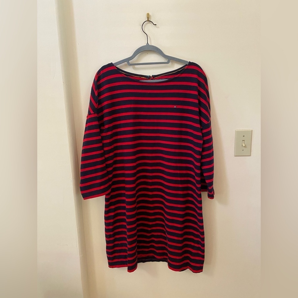 TOMMY HILFIGER 3/4 SLEEVE NAVY RED STRIPED COTTON WOMENS DRESS